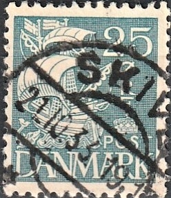 FRIMÆRKER DANMARK | 1933 - AFA 205 - Karavel 25 øre blå Type I - Stemplet "SKIVE"